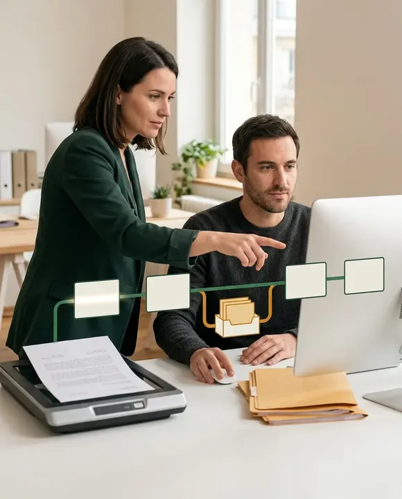 Un processus métier automatisé enchaîne les tâches tout en isolant les contrôles, exceptions et reprises humaines.