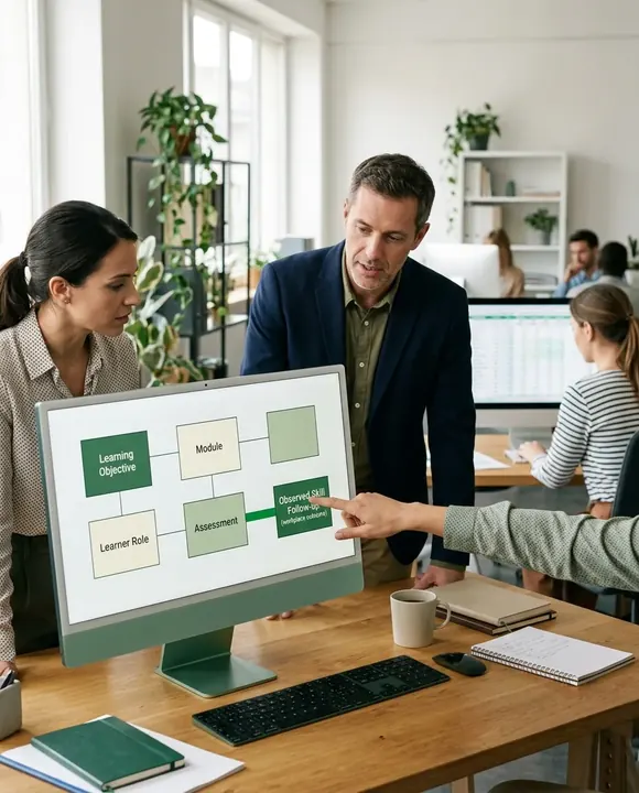 Une plateforme relie objectifs pédagogiques, contenus, parcours, évaluations et suivi des compétences en entreprise.