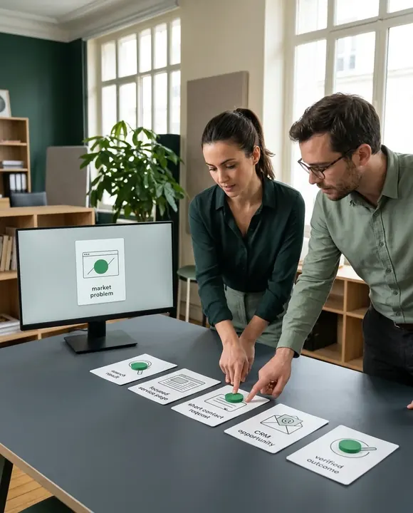 Une équipe relie positionnement, visibilité, acquisition, CRM et conversion dans un même parcours commercial.