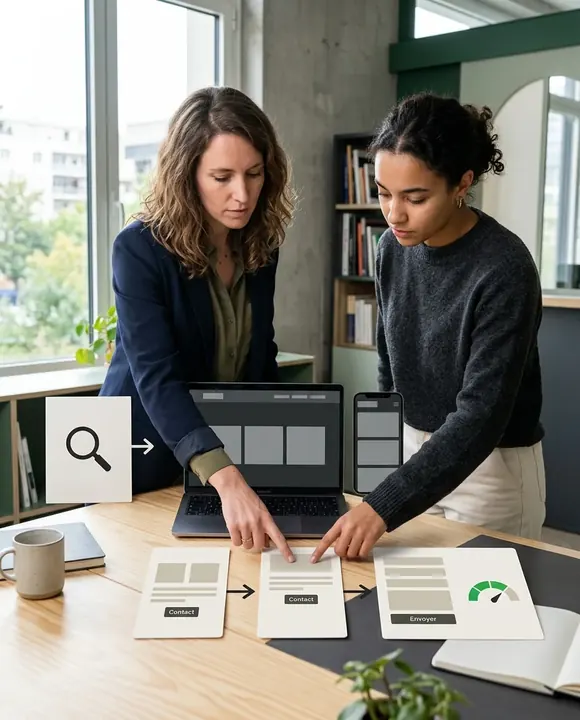 Une équipe reconstruit un parcours web B2B autour de l’offre, de la recherche, de la conversion et de la performance.